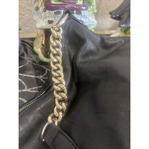 Vintage DKNY Black Leather Hobo Bag Soft Gold Handbag Y2K Purse Shoulder Bag - Picture 11 of 16